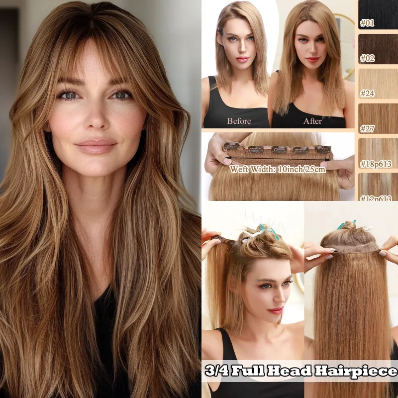 human-hair-fish-line-hair-weft-24inch-one-piece-clip-in-color-1b-4-60-in-stock-wholesale-dropship-hair-extensions