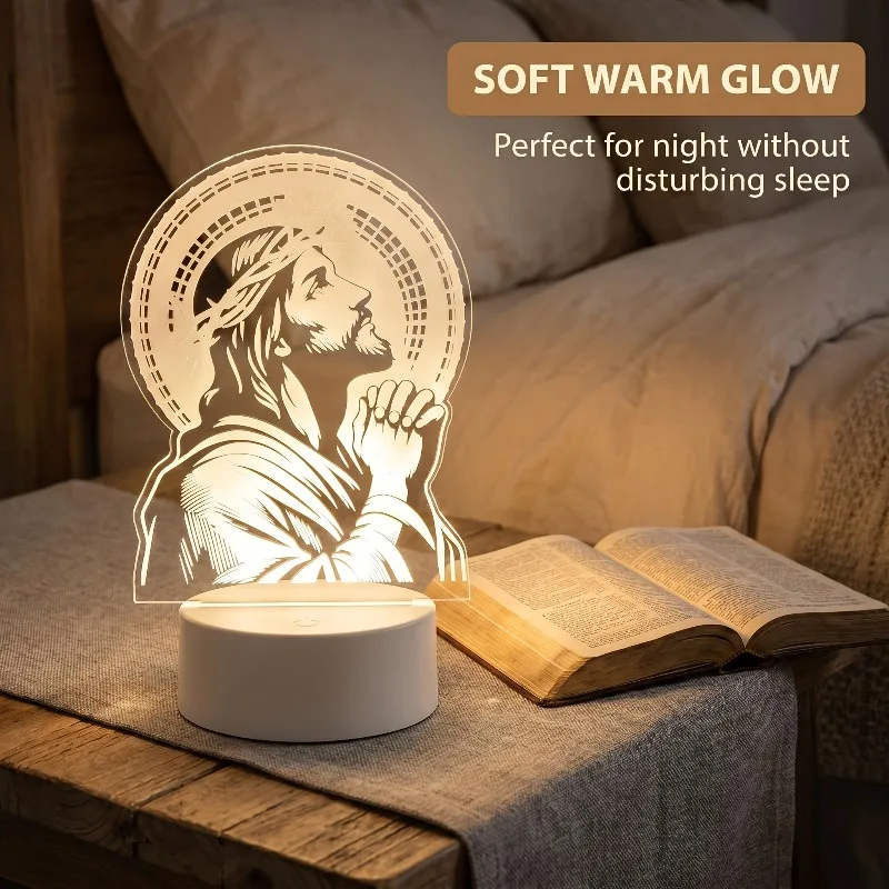 Inspirational Religious Gift: Jesus Lamp – Serenity Prayer Acrylic LED Table Lamp, Suitable for Christmas and Easter