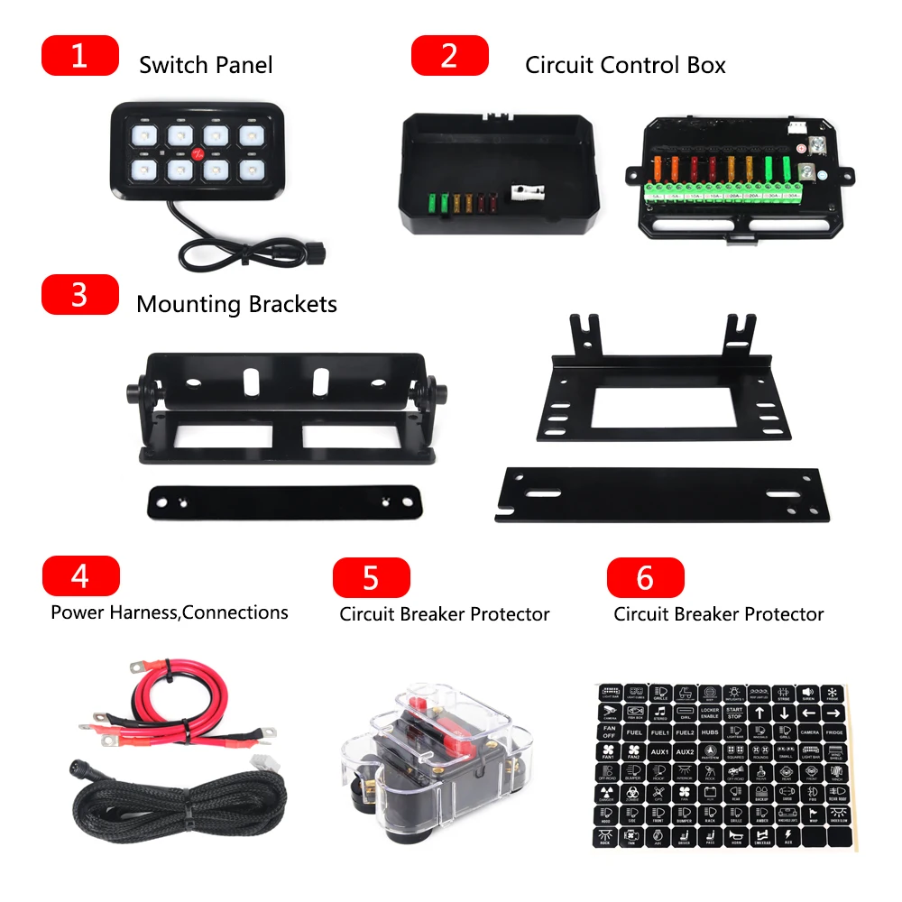 6/8 Gangs Universal LED Switch Panel 12V Light On-Off Control Relays System Slim Electronic Relay System for SUV Boat Caravan