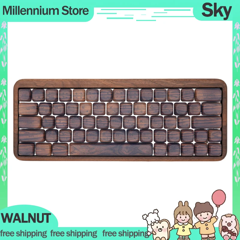 

Sky Walnut Mechanical Keyboard 3Mode 2.4G Wireless Bluetooth Keyboard 64Key RGB Backlit Keycaps PBT Customized Keyboard Gift