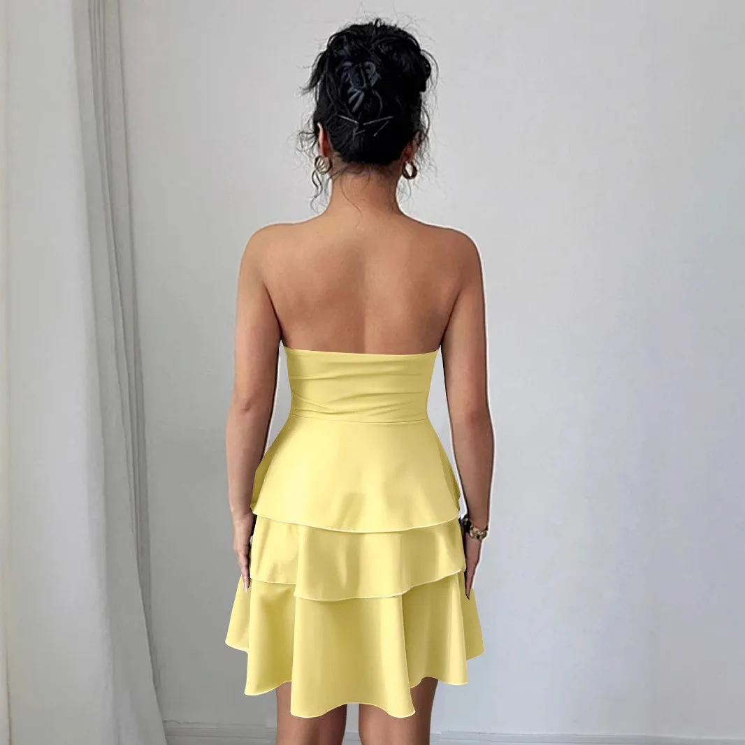 Faionable Bal ort Rok Sexy Strapl Pure Kleur Geel Dames Ele Dr Melkvezelstof voor datum en par