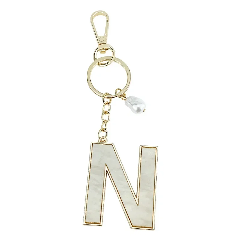 A-Z Initials Keyring Couples Metal Pendant with Pearl