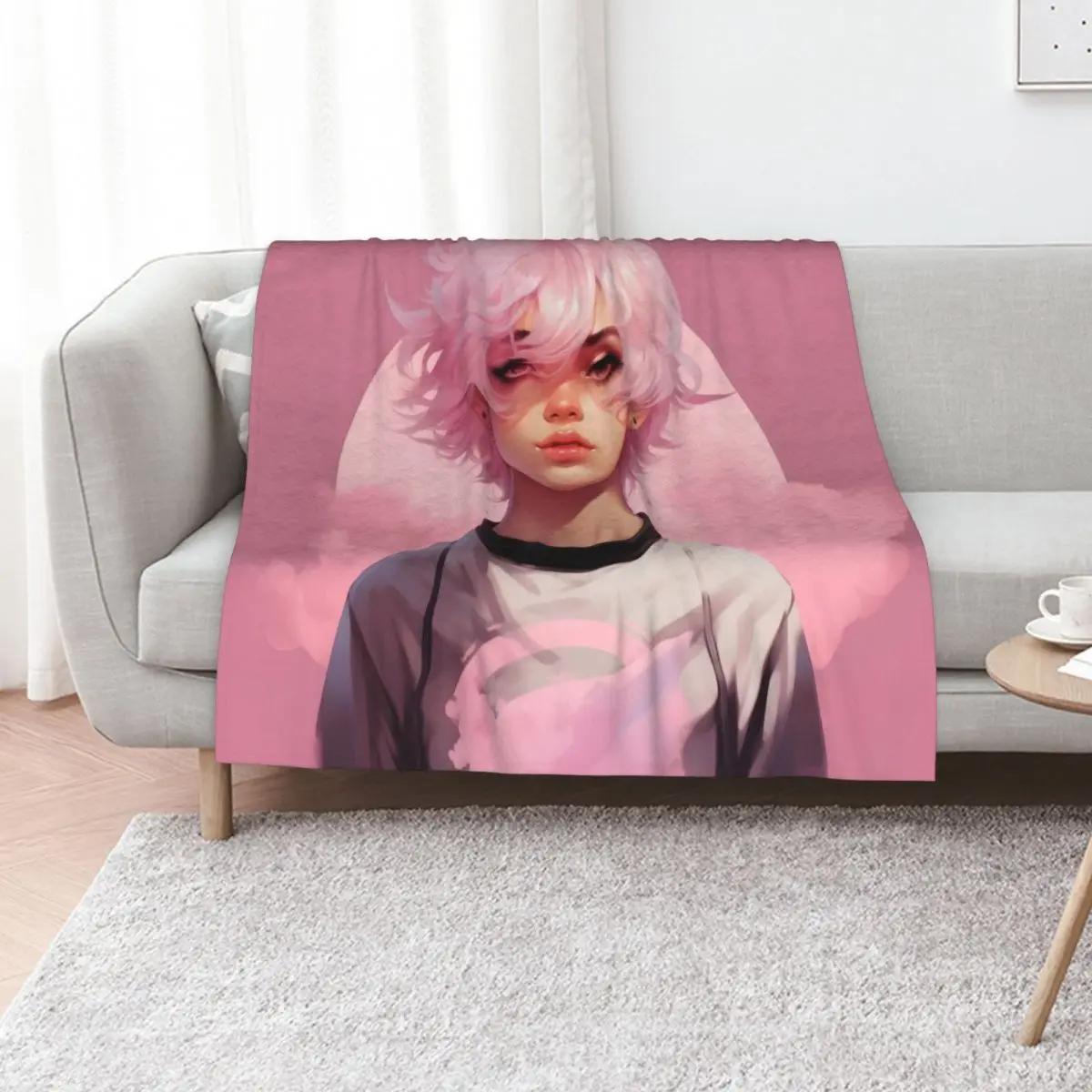 

Femboy Pastelgoth Pink Boi Anime Character Throw Blanket Cozy Throw Blanket Birthday Gift for Him Her