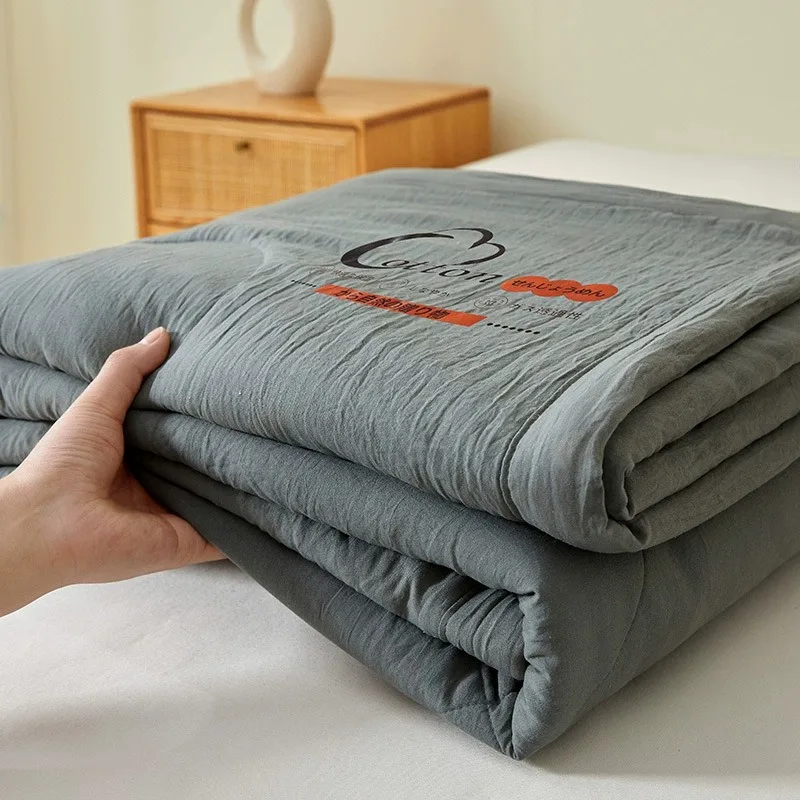 1pc Premium Solid Color Washed Cotton Summer Quilt with A Cool Feel, Comfortable and Soft Fabric, Sweat-Absorbent and Breathable