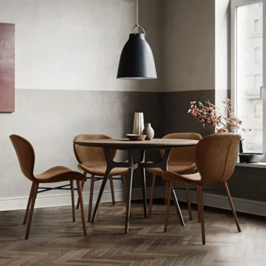 Mid Century Modern Dining Chair Set of 4 Faux Leather Side Chair with Walnut Color Wood Legs for Kitchen Dining Room Brown