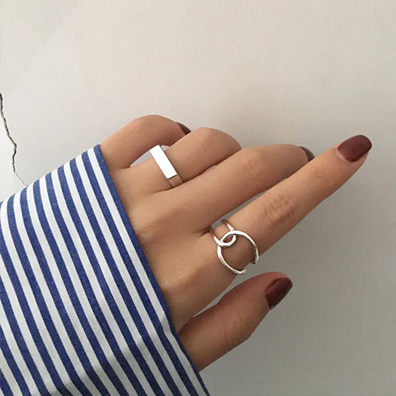 Minimalist 925 Sterlign Silver Finger Rings Charm Women Girl Thai Silver Jewelry New Fashion Cross Twining Handmade Ring