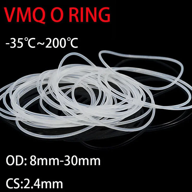 50pcs VMQ O Ring Seal Gasket CS 2.4mm OD 8 ~ 30mm Silicone Rubber Insulated Waterproof Washer Round Shape White Nontoxic