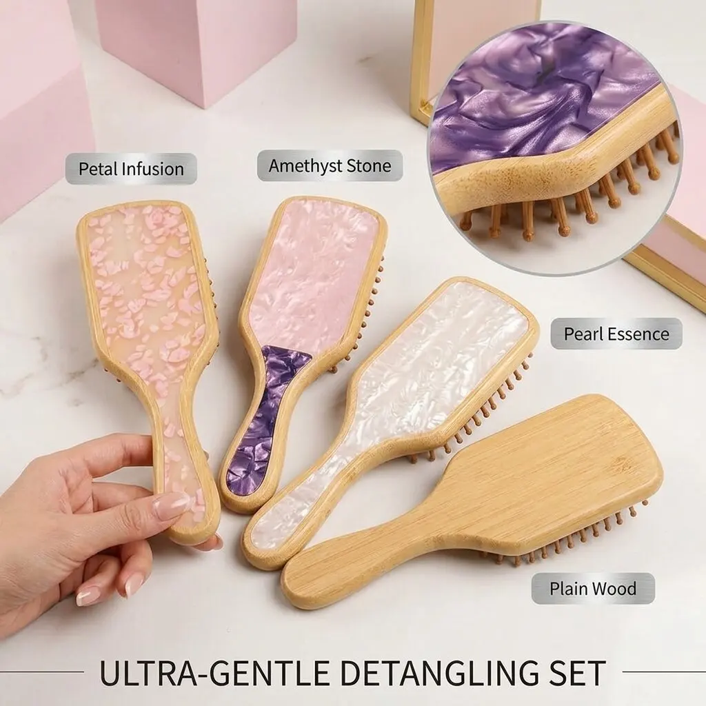 Natural Hairbrush Acetate Pattern Head Massager Gentle Detangler Tool Eco Wooden Hair Comb Smooth Styling Brush Care
