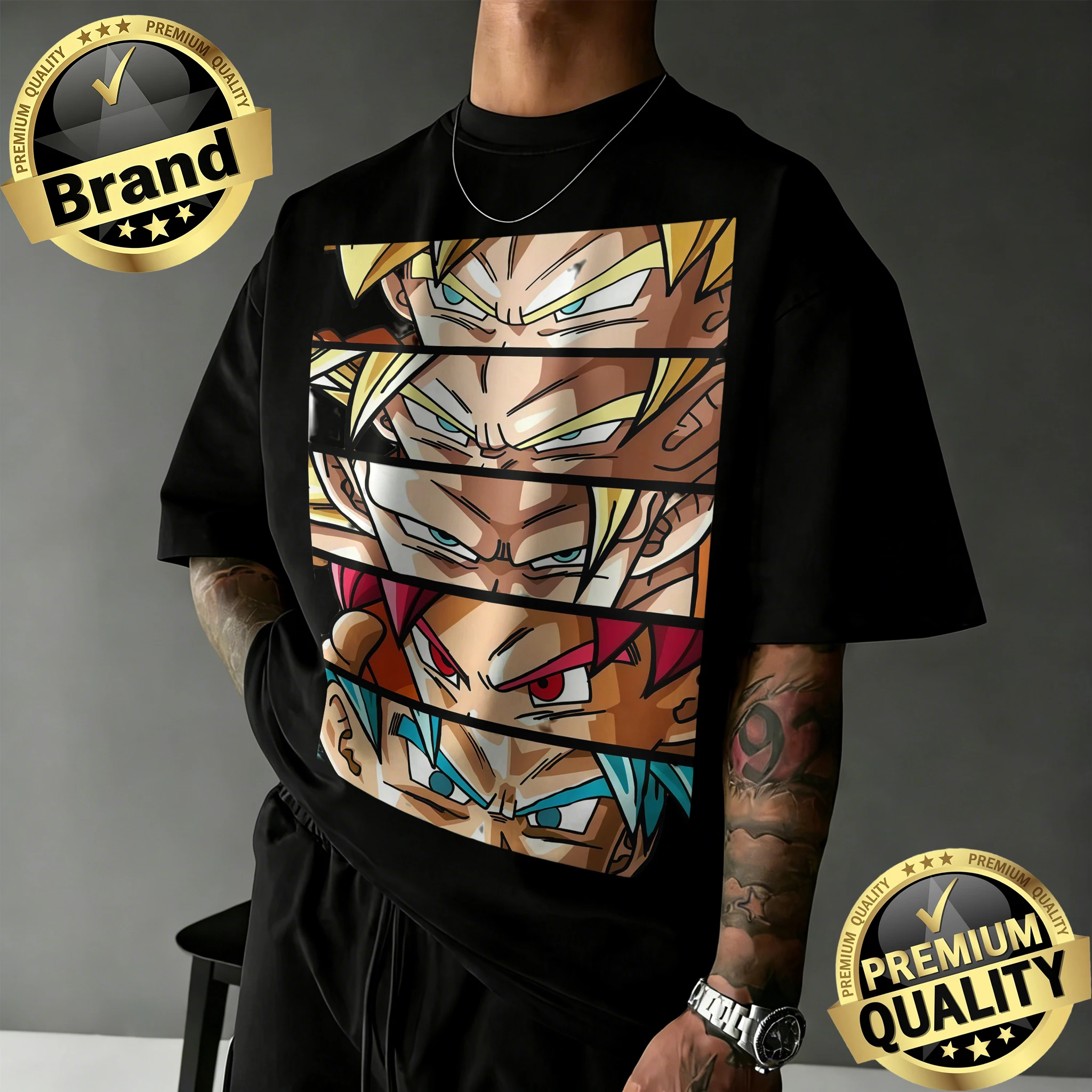 2026 Sommer Dragon Ball 100% Baumwolle Oversized T-Shirt für Herren Damen Kinder |   Goku Super Saiyan Evolution Retro-T-Shirt mit gestreiftem Aufdruck