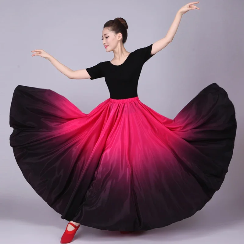 Gradient Elegant Flamenco Skirt Dresses Women Gypsy Ballroom Bullfight Stage Performance Clothes Spanish Dance Costume