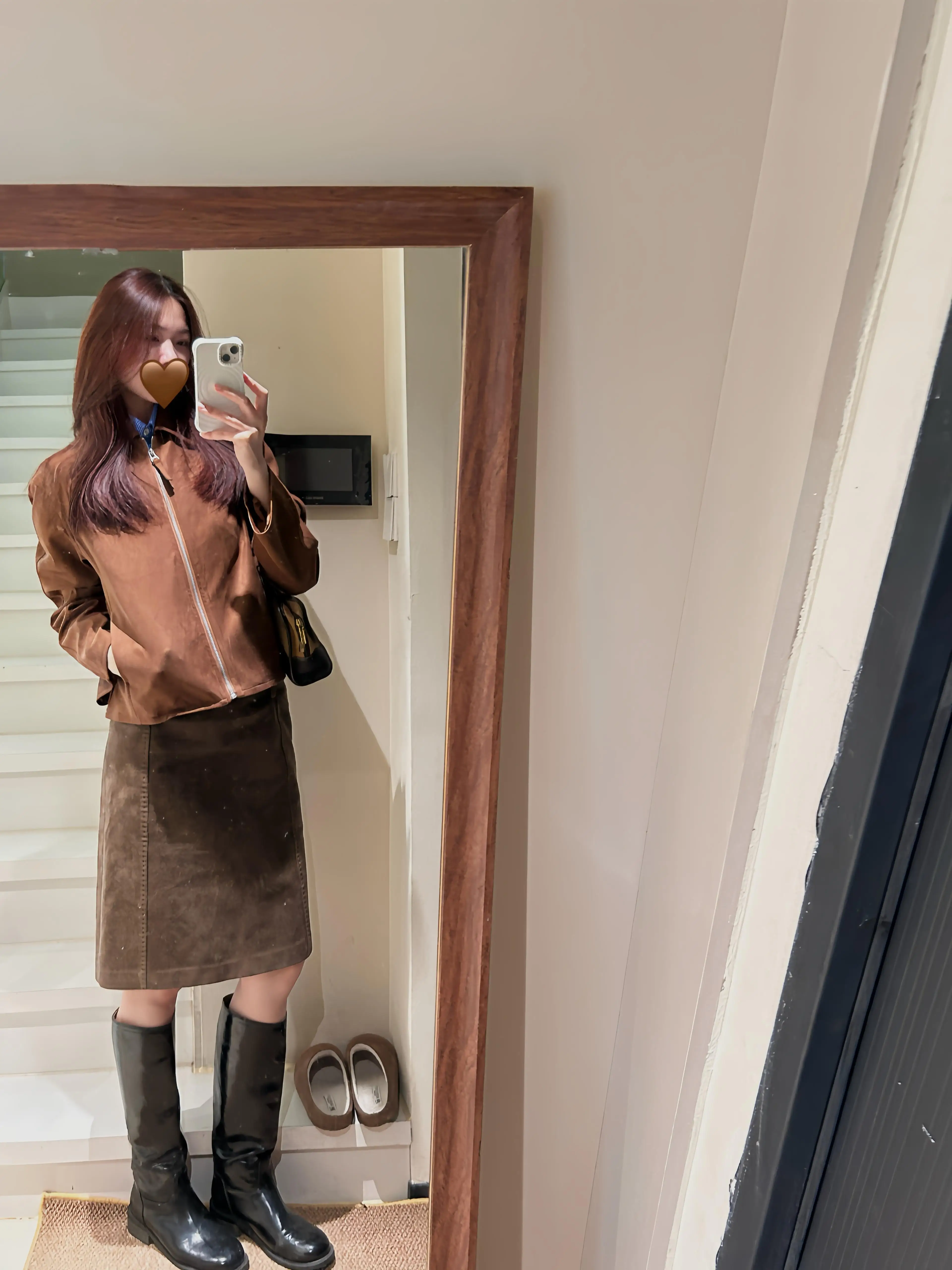 Retro Suede High Waist A-Line  Skirt Women's Spring Autumn New American Style Commuter Deer Skin Straight Cut Skirt