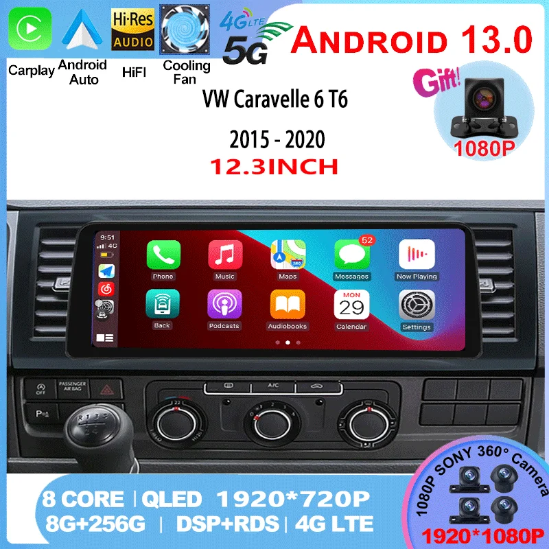 

Автомобильный мультимедийный плеер для VW Caravelle 6 T6 2015-2020, головное устройство для Carplay, экран 12,3 дюйма, Android 13, видеоплеер, 2Din, радио, стерео, GPS