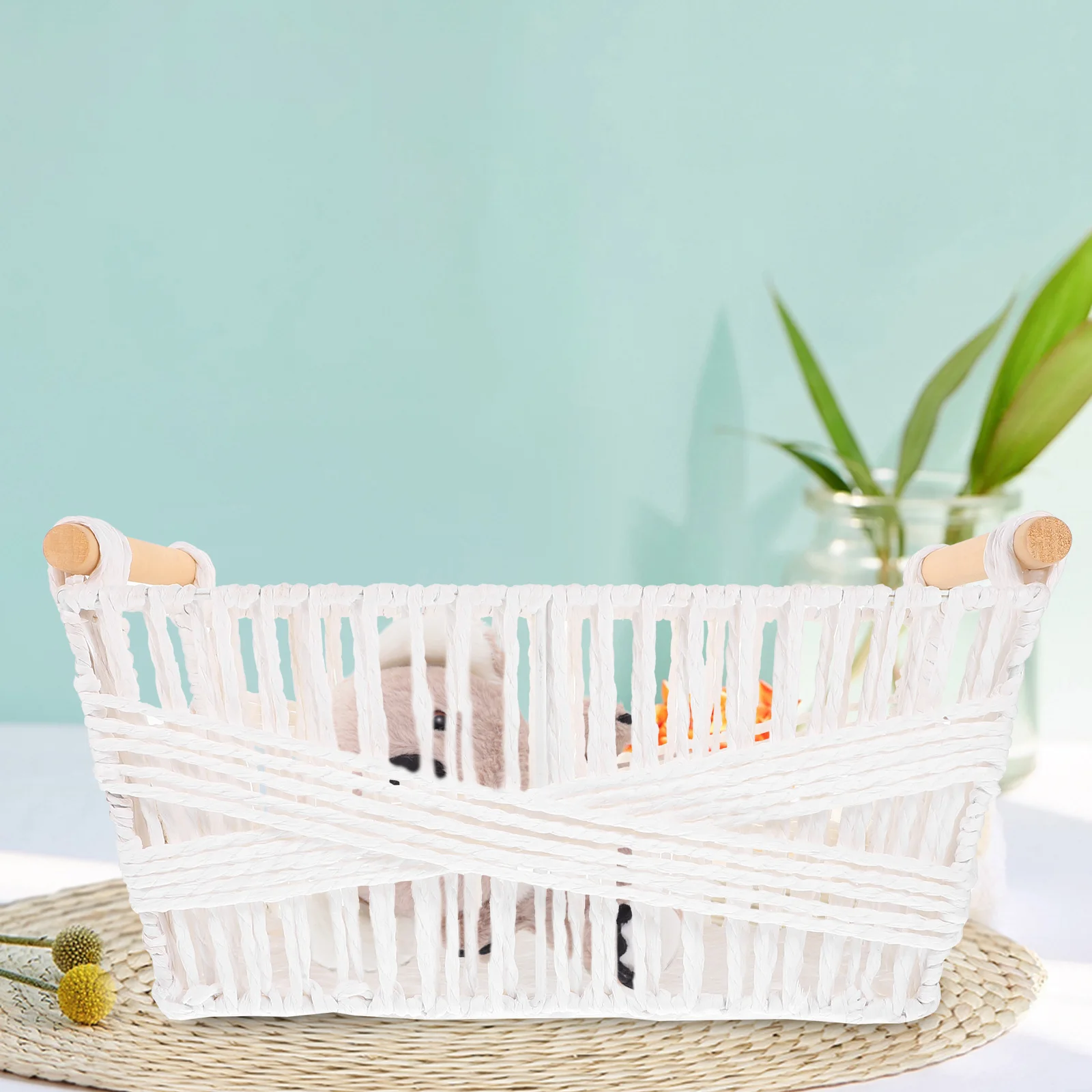 

Woven Storage Basket Paper Rope Decor Bin White Rattan Table Sundry Multipurpose Container Bedroom Living Room Office ganizer
