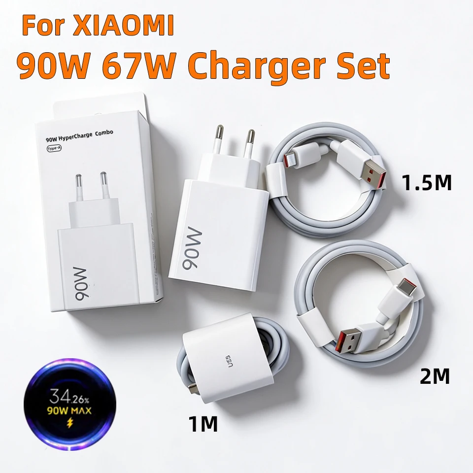 

Зарядное устройство 90W 67W для Xiaomi 15 Ultra, адаптер питания Type-C, кабель для быстрой зарядки (EU), для Poco F7 Pro, X7, F5, 15T Pro, 14, 13, Redmi Note 12
