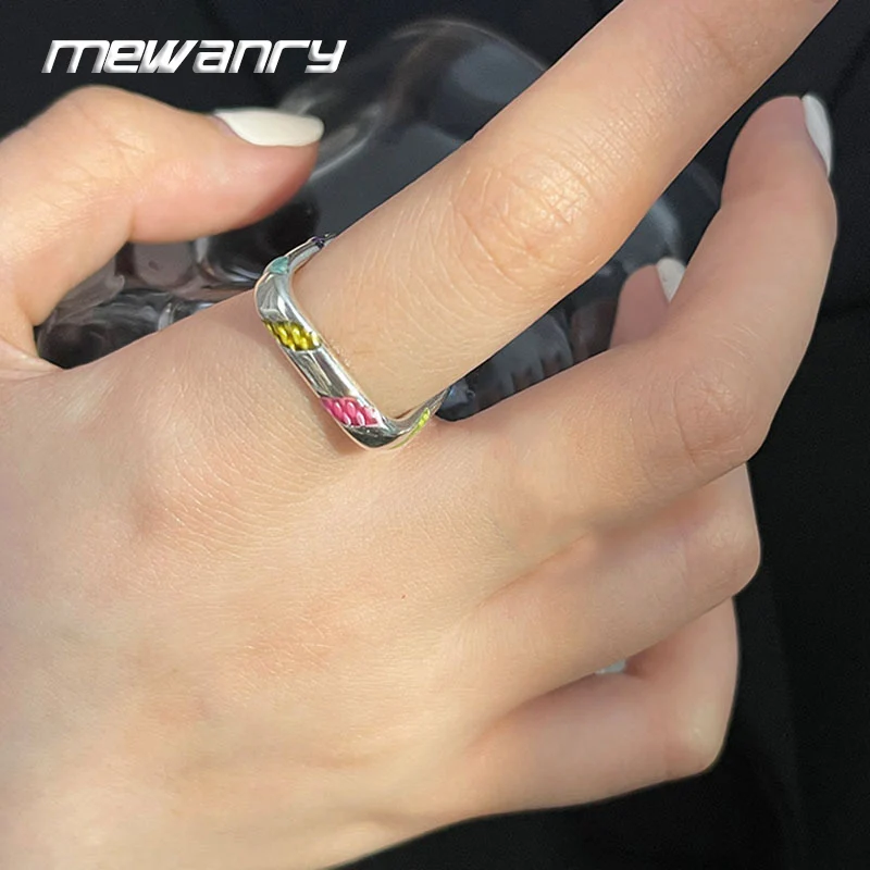 Mewanry Colourful Drip Glaze Square Rings For Women Girls Simple Vintage Creative Design Niche Trendy Daily Party Jewelry Gifts