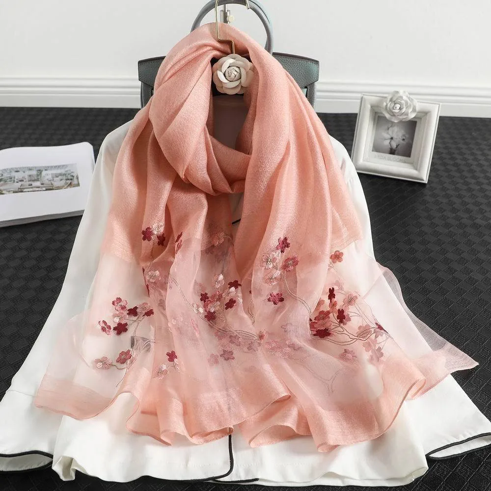 

Pure Silk Muslim Hijab Neckerchief Large Size Bandana Thin Headscarf Beach Sun Protection Shawls Embroidery Silk Wool Scarf DIY