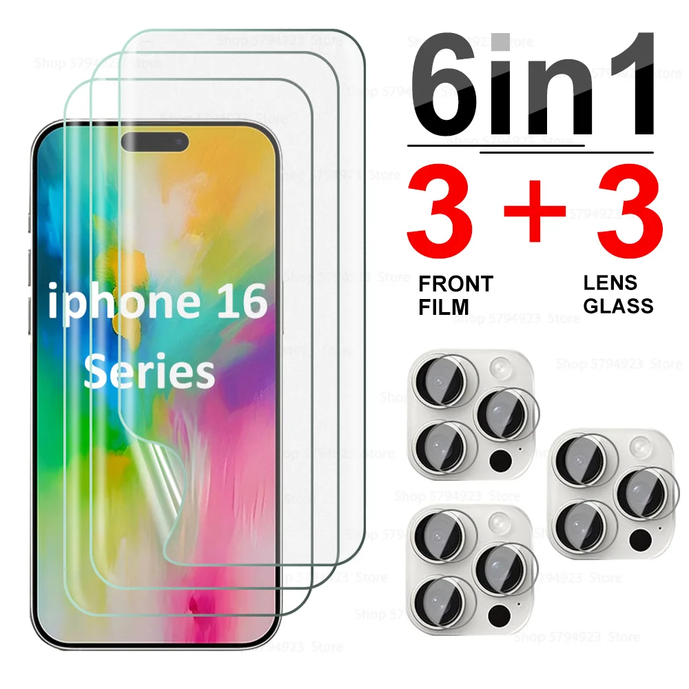 Cristal protector de lente de cámara 6 en 1, película hidrogle suave HD para iPhone 16 Pro Max 5G de Apple, iPhone 16 Pro Max 16Plus, iPhone 16 Pro Max