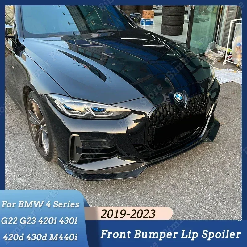 글로스 블랙 카본 룩 프론트 범퍼 립 스플리터 스포일러, BMW 4 시리즈 G22 G23 420i 430i 420d 430d M440i 2019-2023 바디 키트