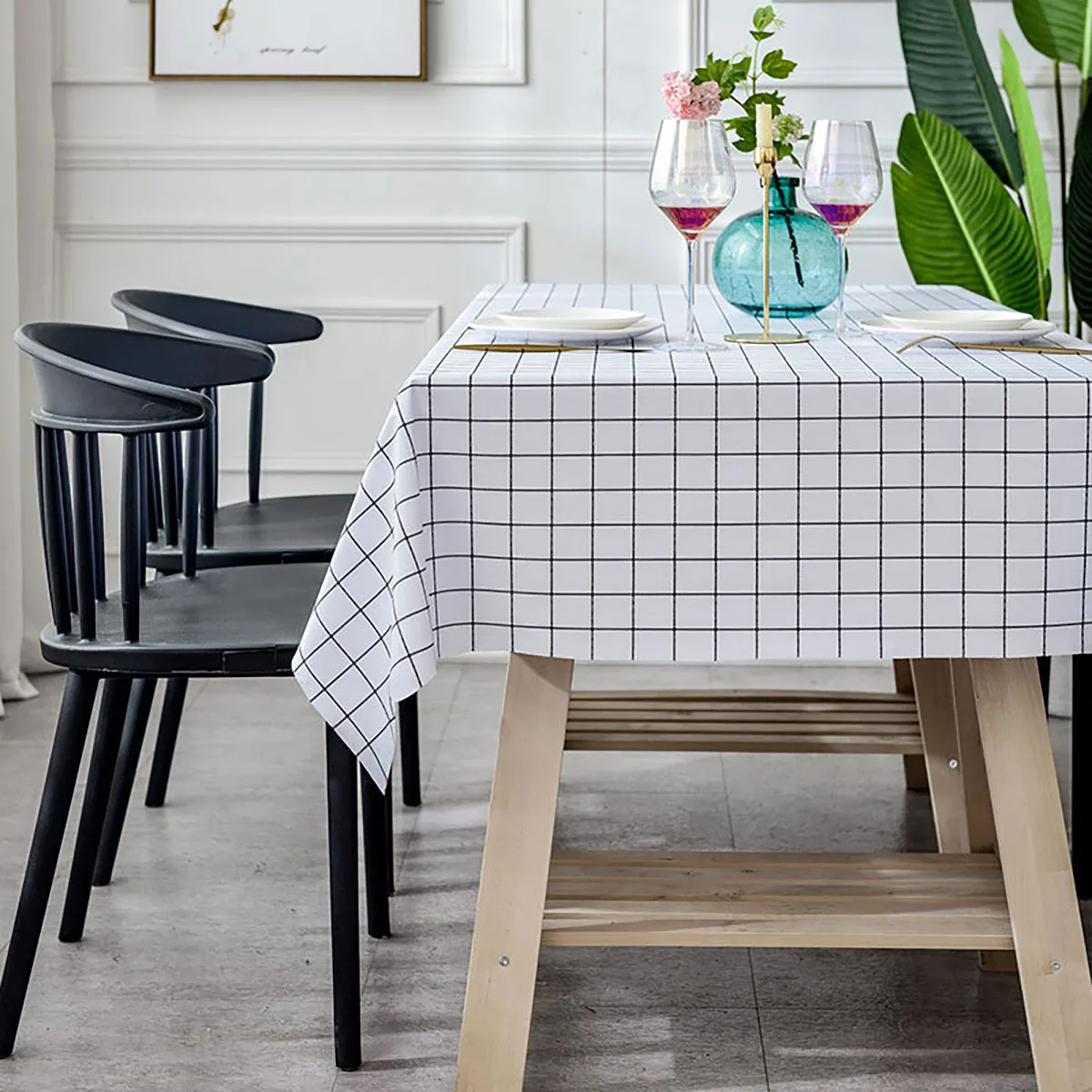 ผ้าปูโต๊ะกันน้ำกันน้ำมัน PEVA สีดำขาว ลายสก็อต ขนาด 137x90 ซม. สำหรับงานปาร์ตี้ ปิกนิกกลางแจ้ง