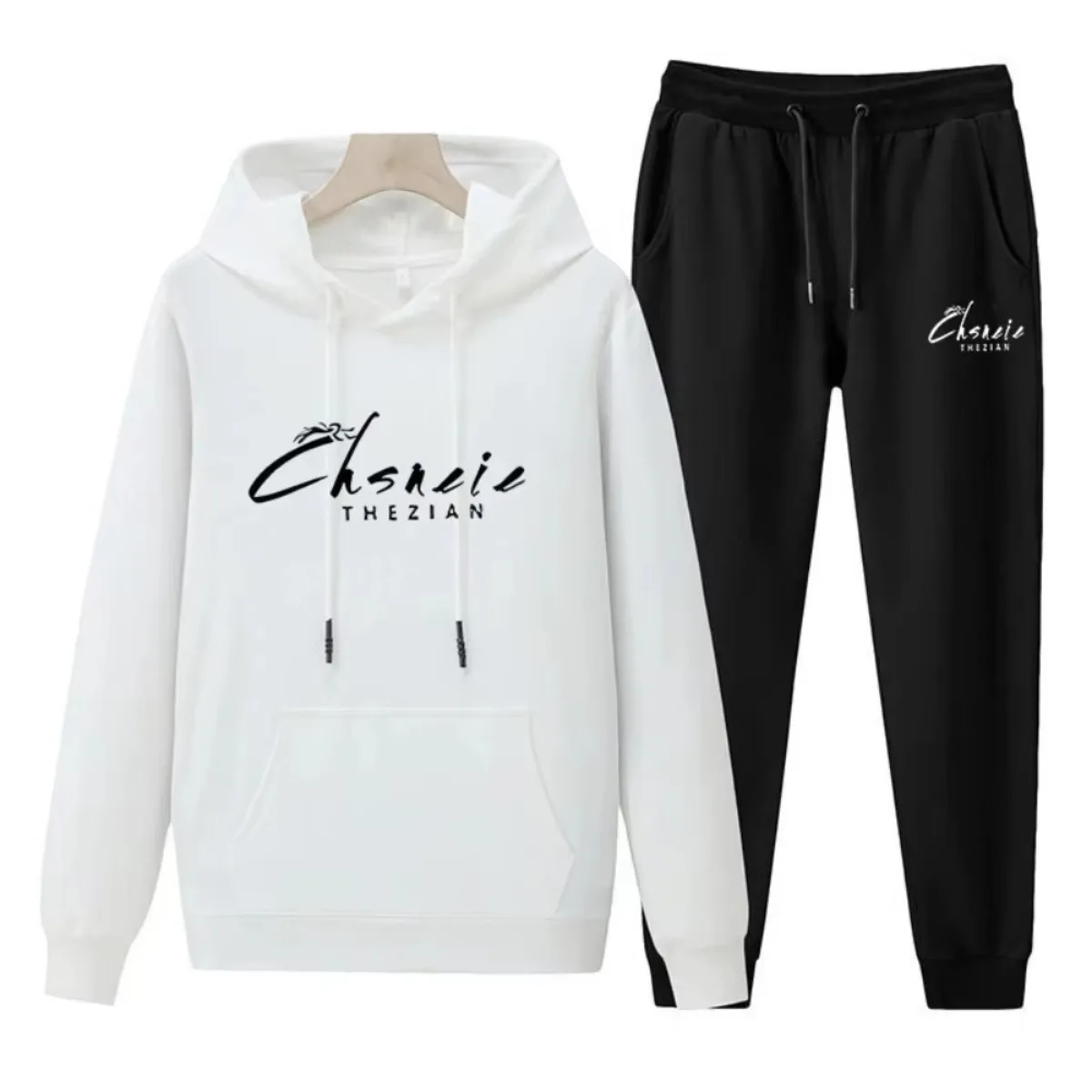 

Men's 2025 Autumn and Winter Fleece Hooded Sweatshirt, Pullover, Casual Loose and Trendy Sports Jacket, Two-piece Pants Set