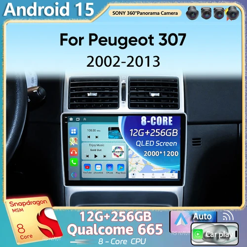 Android 15 para Peugeot 307 307CC 307SW 2002-2013 2K QLED Android Radio de coche reproductor de vídeo Multimedia GPS estéreo CarPlay unidad principal