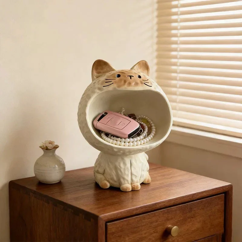Cat Porch Key Storage Siamese Cat Statue Living Room Decoration Small Items Container Cute Desktop Storage Accessories