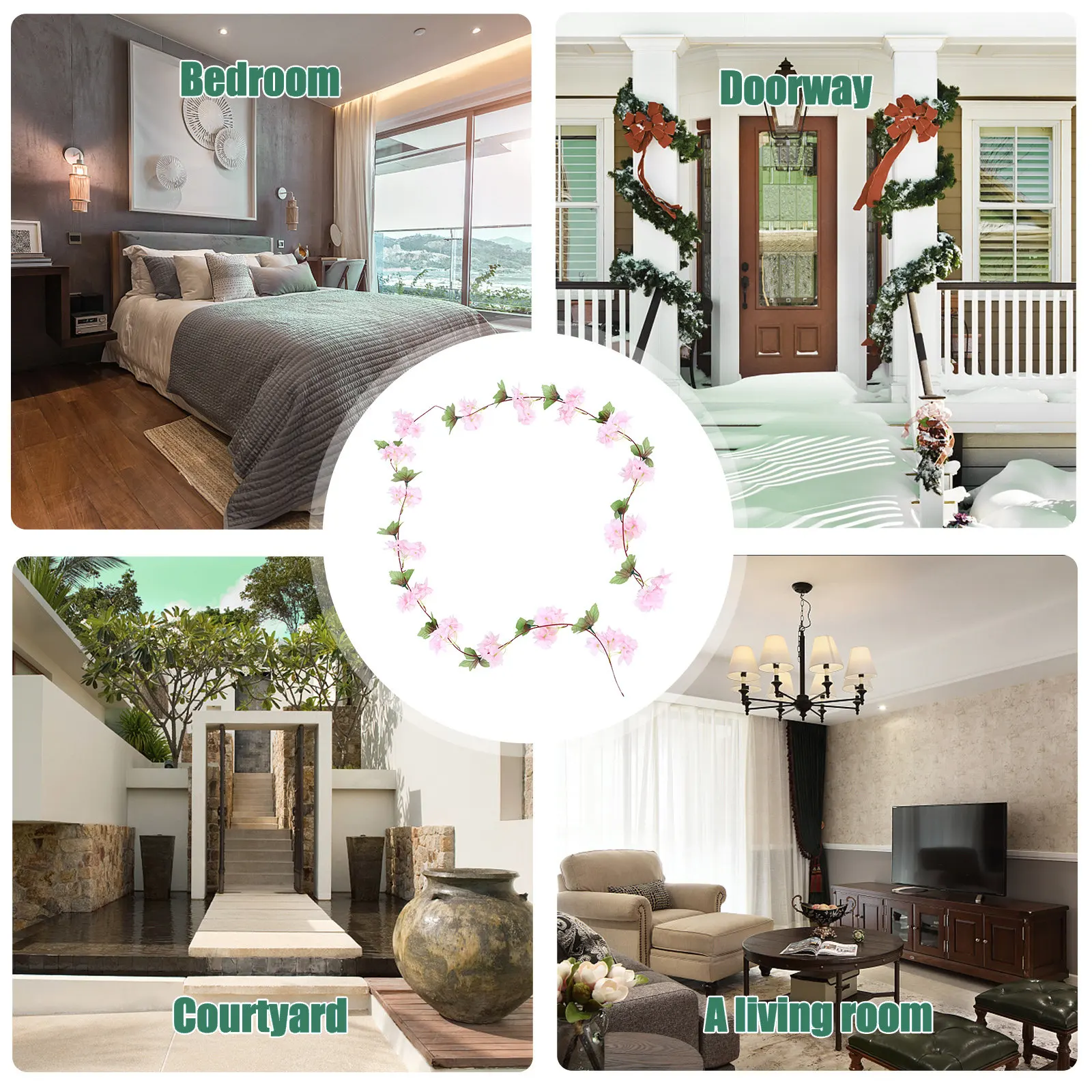 Artificial Flower Vine Cherry Blossom Style High Realism Silk Plastic Vines with Flowers for Bedroom Aesthetic Wall Hanging