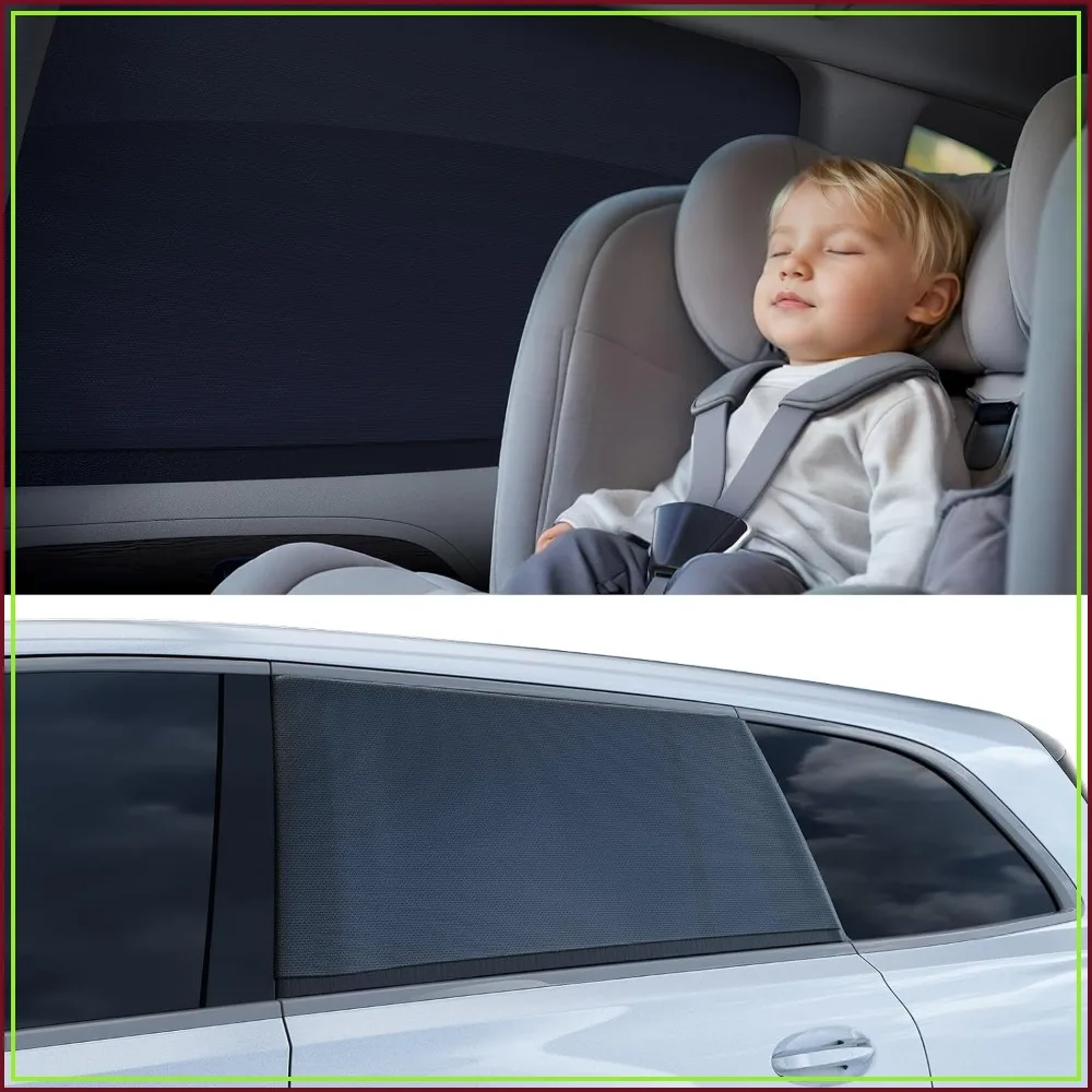 

Car Window Shades for Baby [Ice Crystal Cooling Layer] 2 Pack UV-Blocker Cling Sun Shade 99% UV Protection Fit SUV/Sedan/Minivan, Roll Windows Down, Privacy Safe Medium