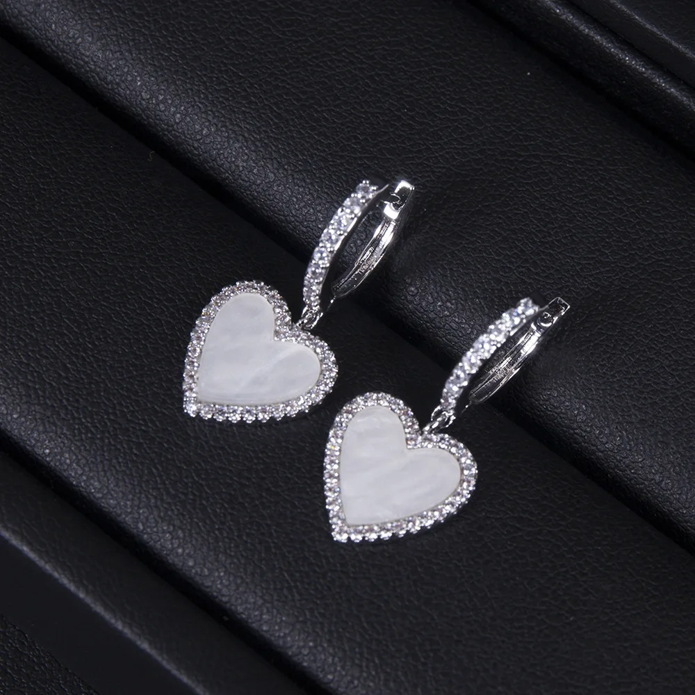 Hot Sale 18K Real Gold Plating Luxe Koper Ingelegde Zirkoon Hart Oorringen Elegante Sweet Dames Koreaanse Sieraden Oorbellen