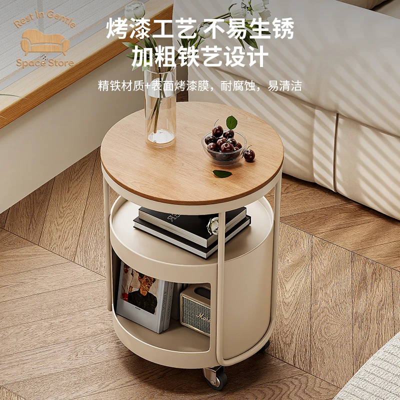 Living room removable side sofa coffee table light luxury high-end trolley rack wrought iron bedside small round table