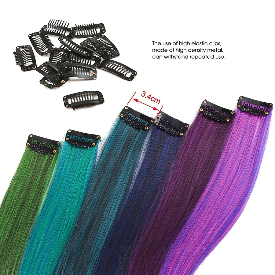 Heat Resistant Synthetic Straight Hair Extensions with Clips - Color Colored Black Hair Clip for Women - Long-Lasting and Durabl