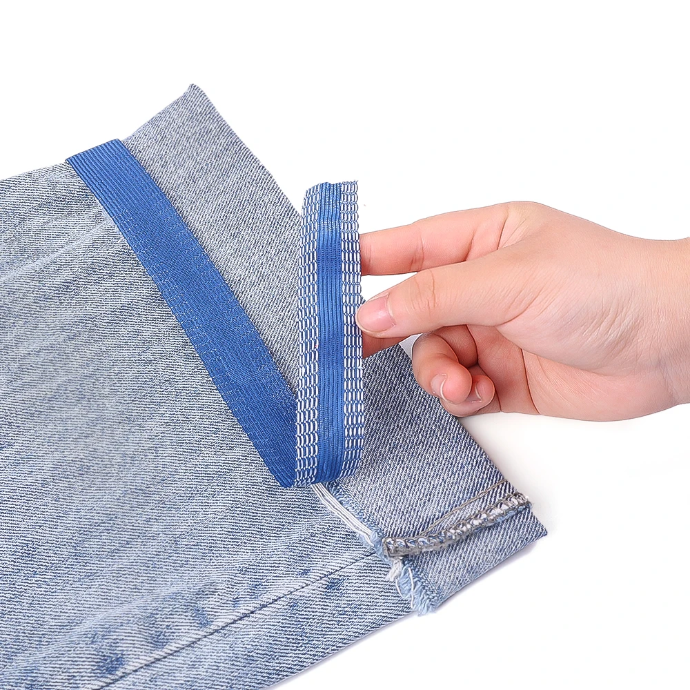 Pantaloni autoadesivi Bordo accorciare adesivi Toppe per abbigliamento Jeans Pantaloni Tessuto Bocca Patch Riparazione Orlo Nastri Strumenti per