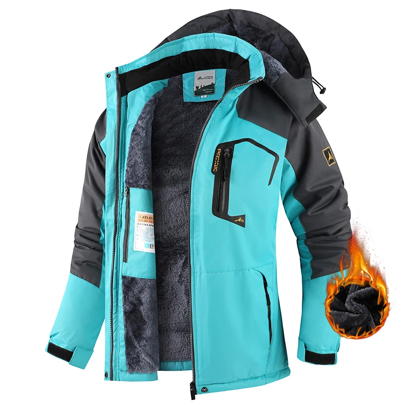 

Big&Tall Outdoor Jacket Men Plus Size Fleece Lined Hooded Coat Waterproof Winter Man Parkas Loose Plus Size Coat Hiking Outwear