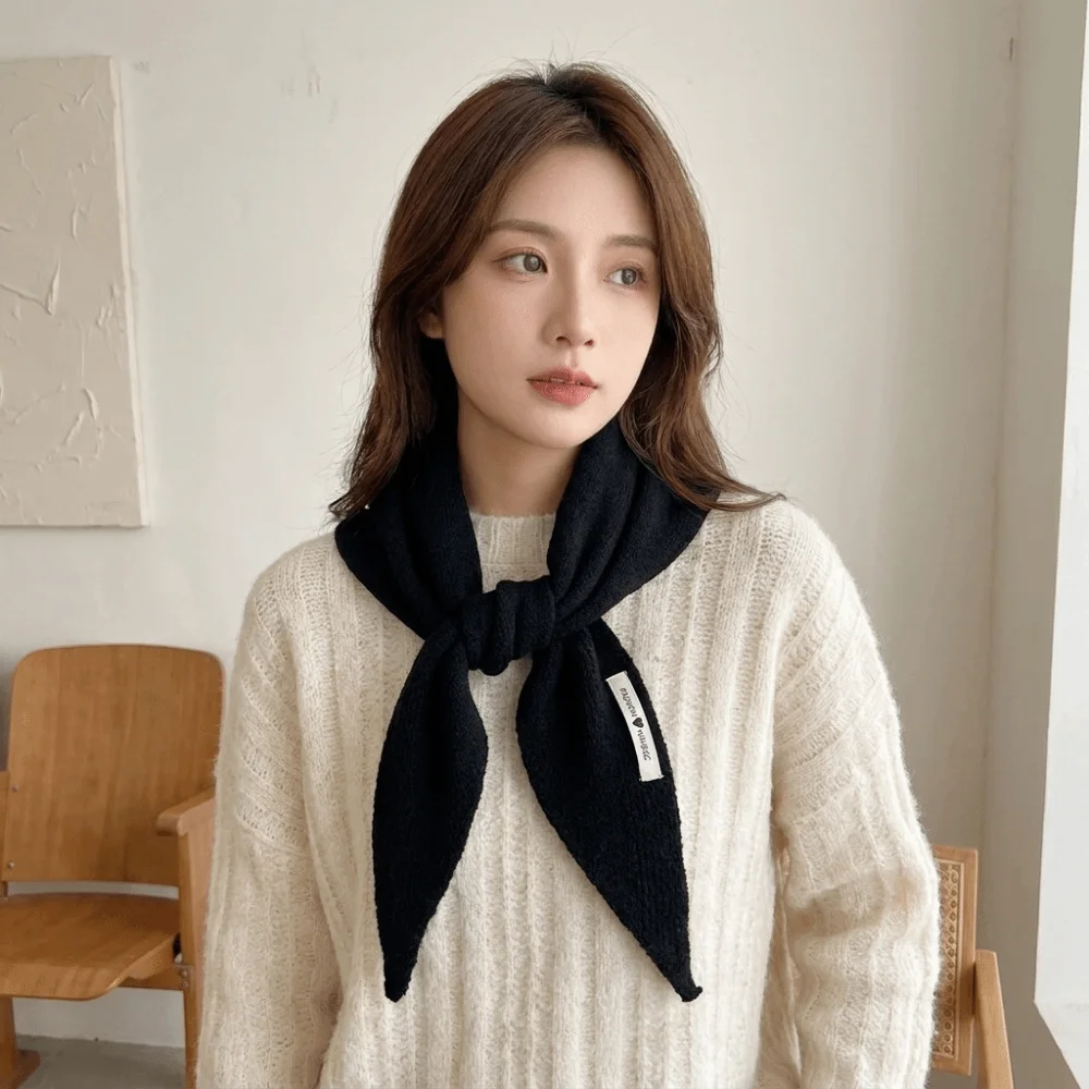 Neck Cover Solid Color Knitted Triangle Scarf Wool Triangle False Collar Warm Neck Guard Cross Scarves Women