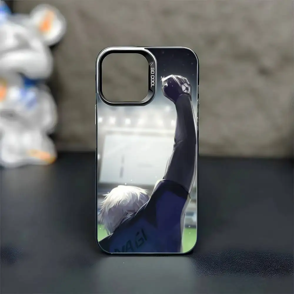 حافظة هاتف Anime The B-Blue L-Lock لهاتف iPhone 16,15,14,13,12,11,Mini,Pro,MAX غطاء أسود غير لامع مقاوم للصدمات