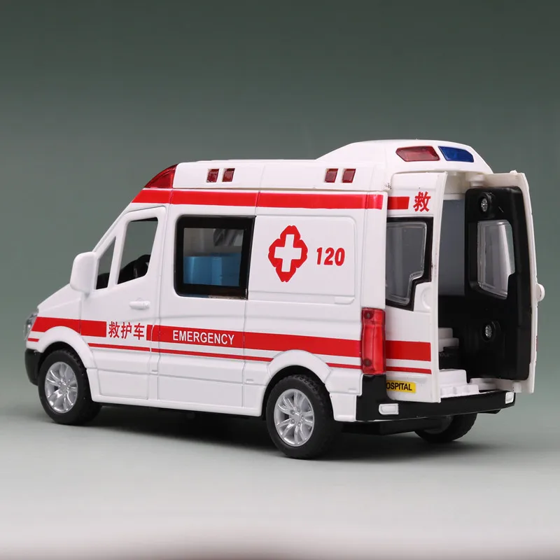 1:32 Mercedes-Benz Ambulance Politieauto Metalen Diecast Legering Automodel Voor Jongens Kinderen Speelgoedauto Geluid En Licht Terugtrekken A95