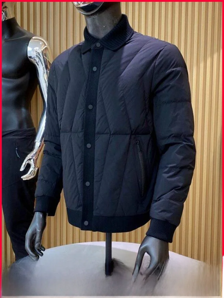 

Men's Casual Lightweight 85 down Jaet Stand Collar Knitted Lapel Autumn Winter Outerwear Faionable Youth Sle