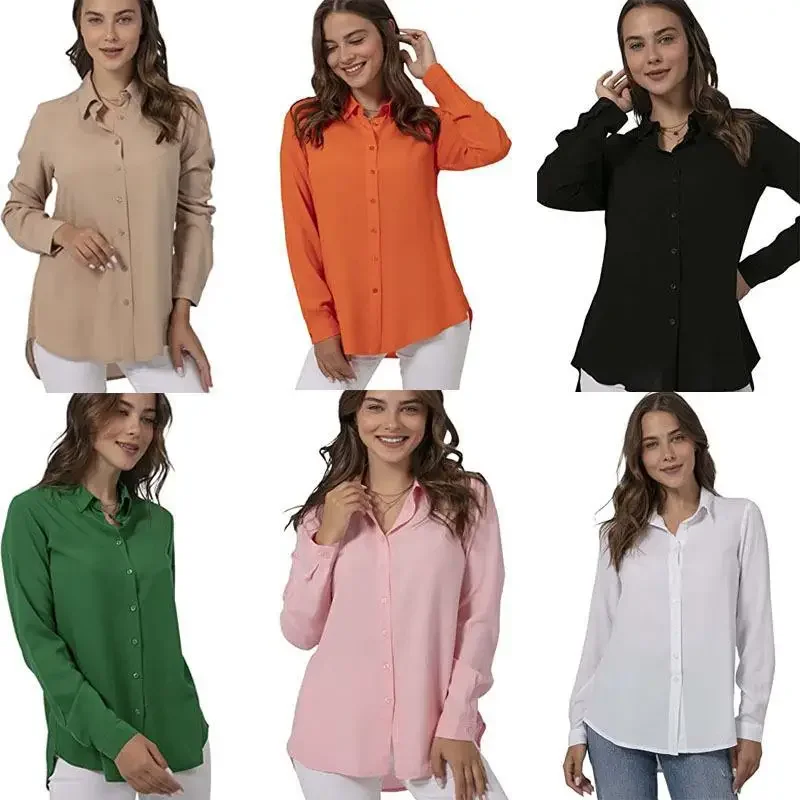 Women Fashion, Casual Long Sleeve Button Down Shirts Tops, XS-3XL 2025 New