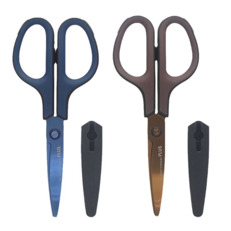 Japan PLUS Pulex Scissors Titanium-plated Anti-viscose Household Scissors with Protective Cover for Students To Carry By Hand