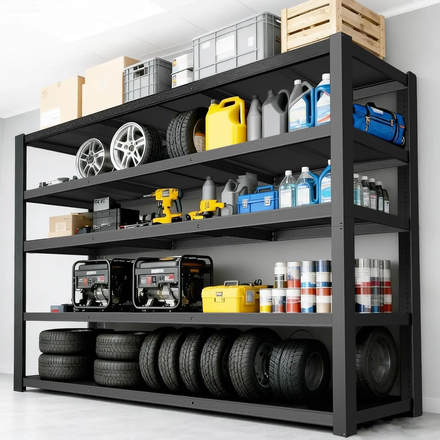 

Полки для хранения сверхмощных, гаражные стеллажи, металлические промышленные стеллажи 3050 фунтов, 5-уровневые гаражные полки, регулируемые, по индивидуальному заказу