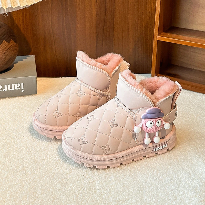 2025 الأطفال أحذية الثلوج سميكة حذاء قطني شتاء دافئ مقاوم للماء الجلود المضادة للانزلاق تصميم بنين بنات دافئ أفخم حذاء طفل