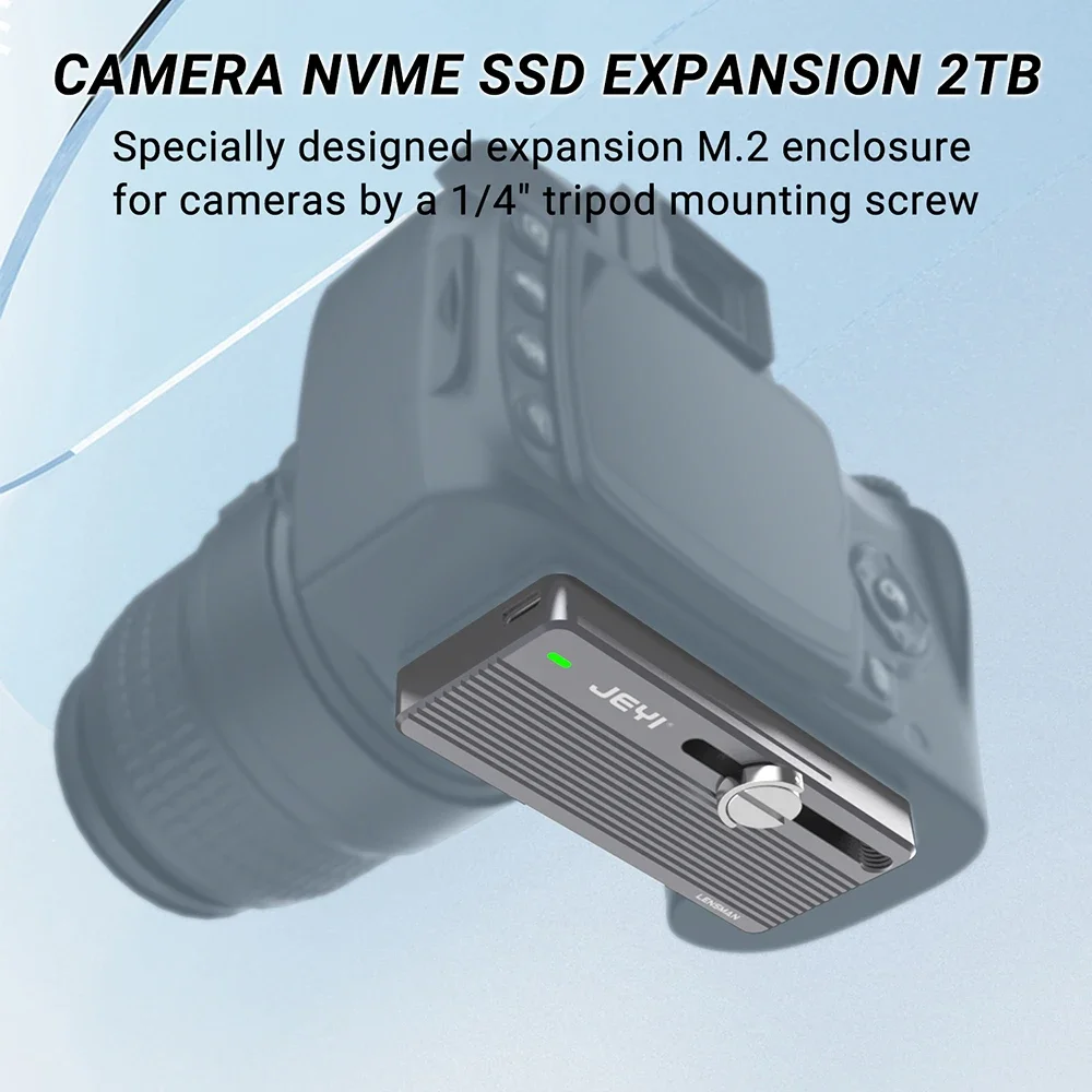 JEYI M.2 NVMe SSD Enclosure with Camera Mounting Screw, USB 3.1 Gen2 10Gbps Transfer Camera Footage, Compatible with PC, phone