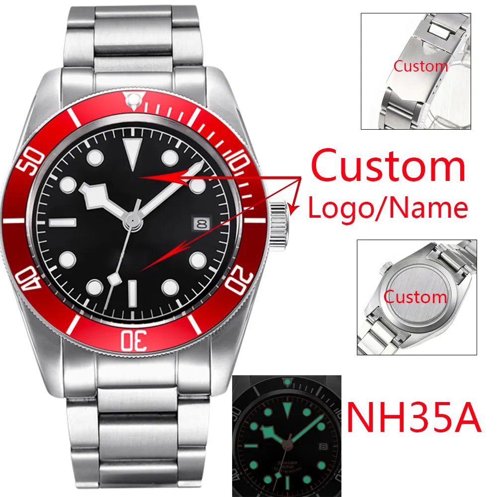 

Custom Luxury Brand Black Watch Men's NH35 Mechanical Watch Automatic Waterproof Japanese Style Band Sapphire Calendar Business