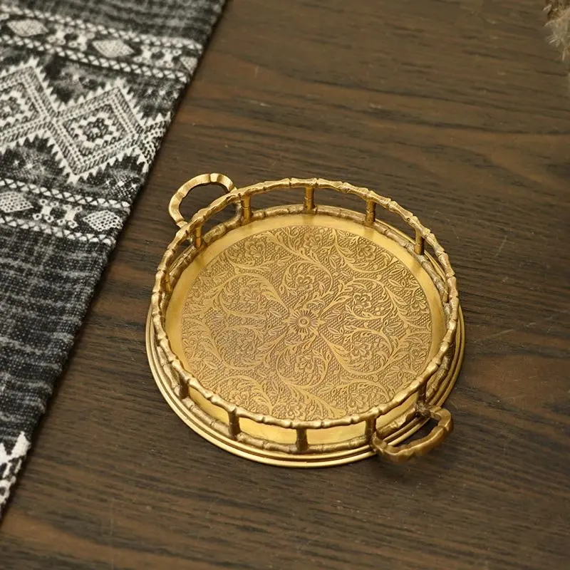 

European Brass Storage Tray Handmade Border Carving Decorative Bedroom Makeup Organizer Living Room Key Trays Home Decoration