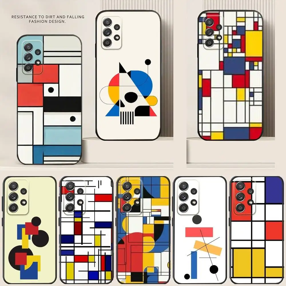 

TOPLBPCS Mondrian Grid Phone Case For Samsung S24,21,22,23,30,Ultra,20,Plus,Note,10,9,Black soft silicone case