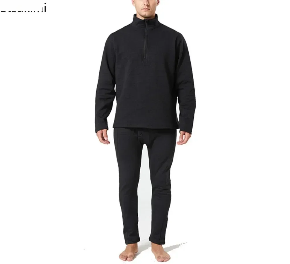 Biancheria intima calda tattica da uomo autunno inverno due pezzi uomo solido mezza zip colletto alla coreana top pantaloni agitare pile set maschili
