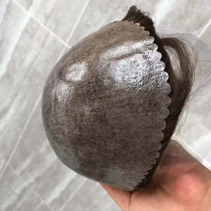 100 % insan saçı erkek peruk doğal saç çizgisi ile, tam cilt pu deri dayanıklı ince 0.1 mm erkek insan sürücü yerine protez saç Erkek-insan peruğunun ilk 10 satışı-no. 9