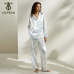 LILYSILK Organic Silk Pajama Set 19 Momme Lapel Collar La Terra Lace Up Waist Pants Sleepwear for Sleeping Free Shipping