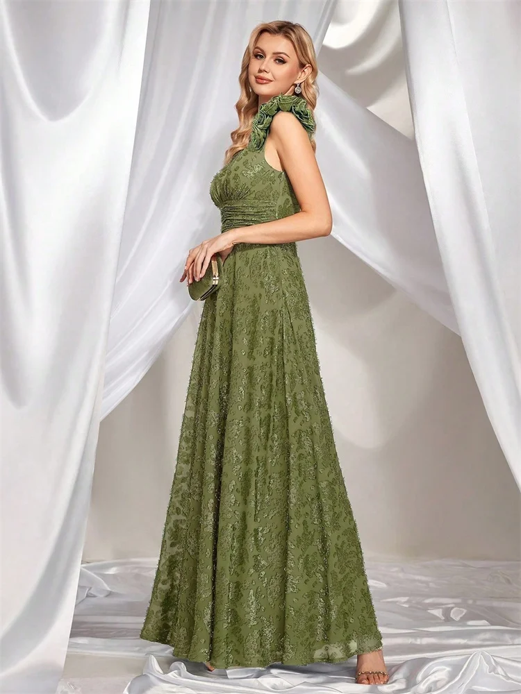 BLUEPLUM Elegant V-Neck Green Floral Evening Dress Women Long Luxury Sleevesless  Bridesmaid Party Dress Prom Cocktail Dresses