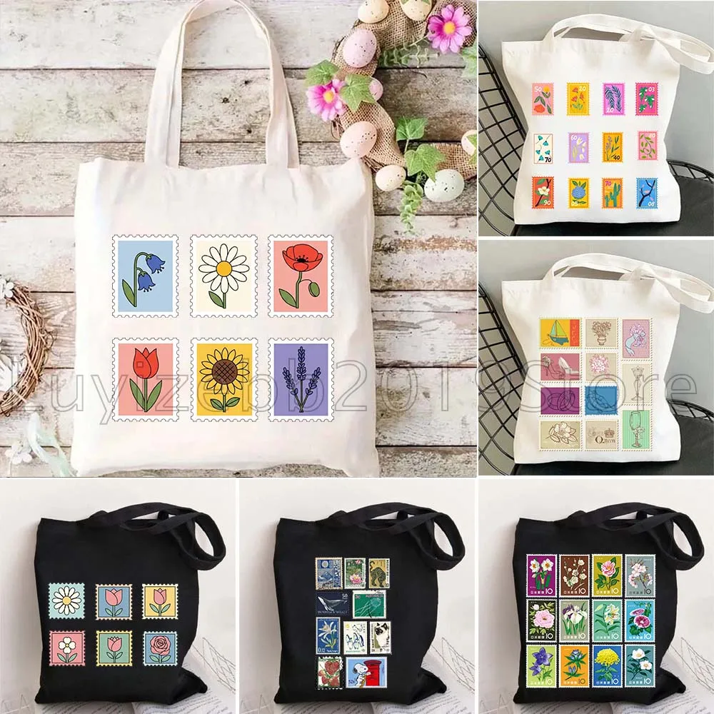 

Vintage Aesthetic Movie Botanical Floral Stamp Collection Gifts Canvas Shoulder Tote Bag Harajuku Handbag Shopper Shopping Bags